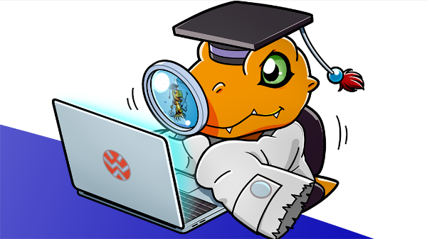 Uma foto do mascote da DigiPet, professor Agumon
